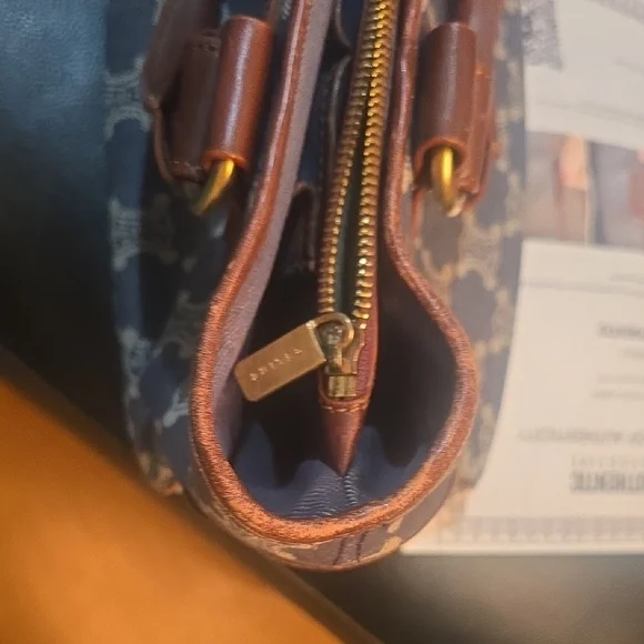 Celine Boogie bag Blue and Brown Satchel with Geometric Pattern AUTHENTIC - Picture 13 of 16